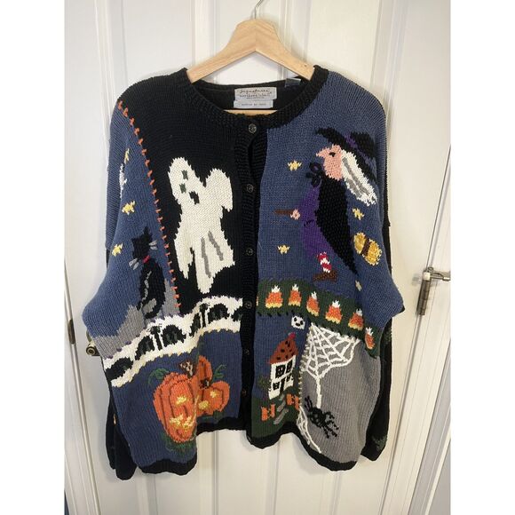 Vintage Signature by Northern Isles Halloween Motif Novelty Cardigan Size 3X - Picture 1 of 11